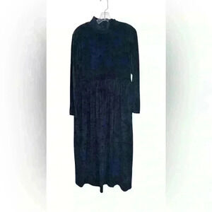 Erica & Co 90s Vintage Dress Small Blue Floral Velvet Long Sleeve Boho